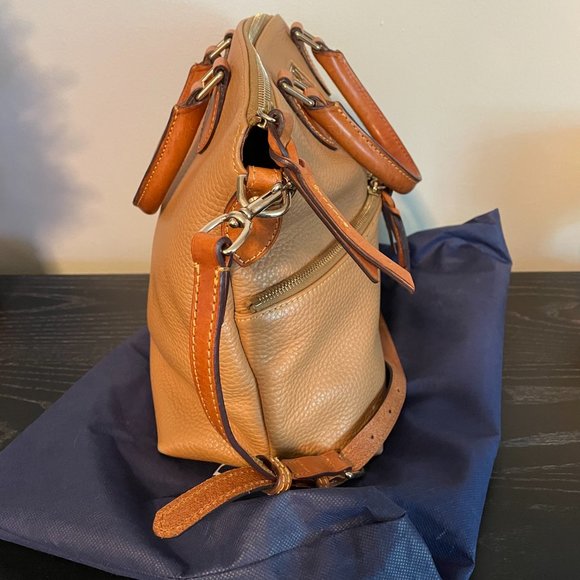 Dooney & Bourke Dillen Double Pocket Satchel Beige Leather Shoulder Handbag - Picture 2 of 5